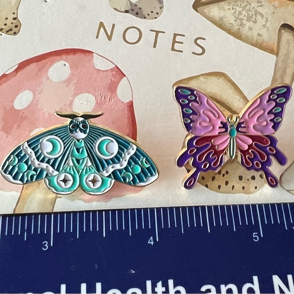 Gleam & Gild Colorful Butterfly and Moth Whimsical Cottagecore Enamel Brooch Set - Picture 2 of 3